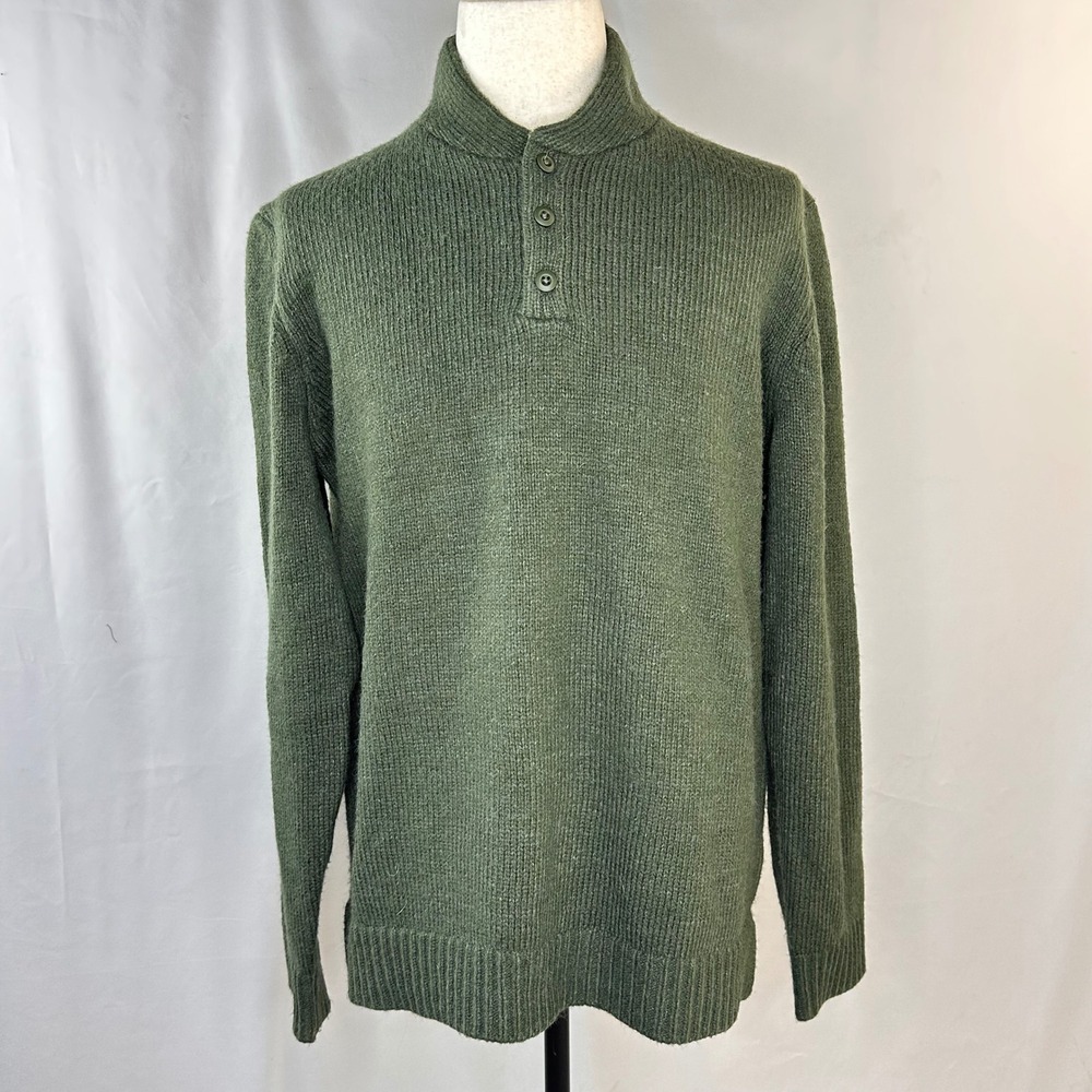 Express XL Sweater Green Mock Neck Button Placket Ribbed Knit Gorpcore Rustic